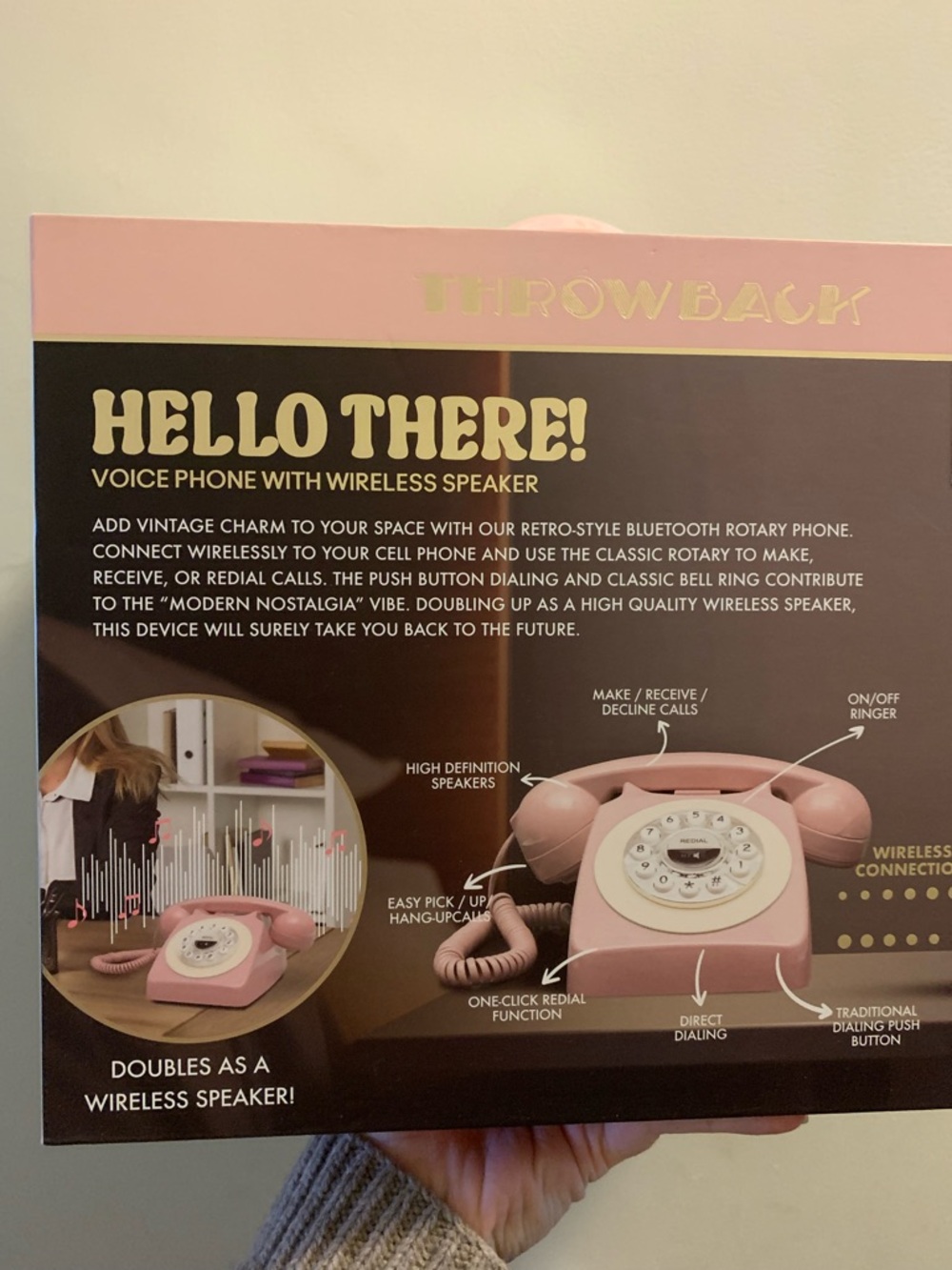 Hello There! Retro Wireless Phone and Bluetooth Speaker Throwback Pink NIB - Picture 4 of 5